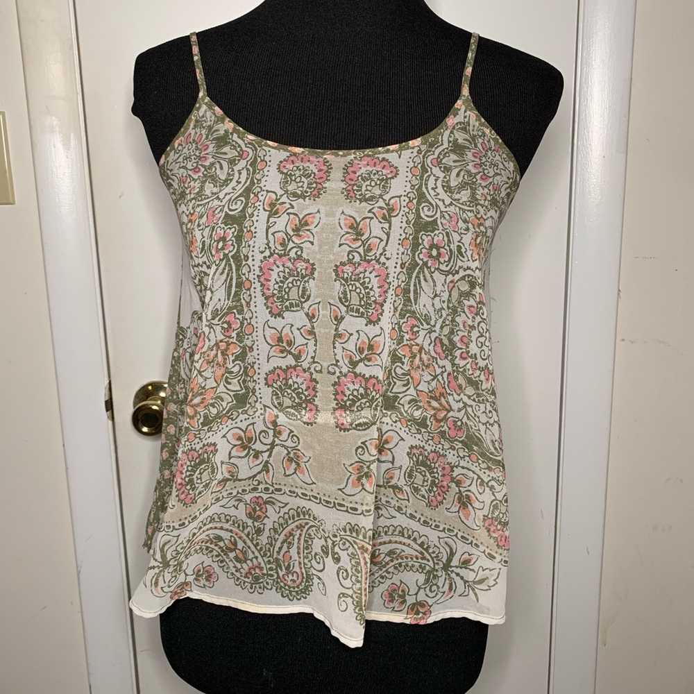 Aeropostale Green Floral Paisley Sheer Tank cami